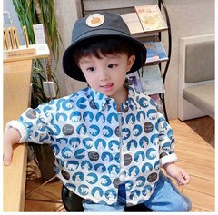 Fresh Print~ 100% Cotton Soft Boys' Long-Sleeve Shirt 2024 Spring and Autumn Clothing for Toddlers and Young Children Baby Top Shirt and Base Shirt