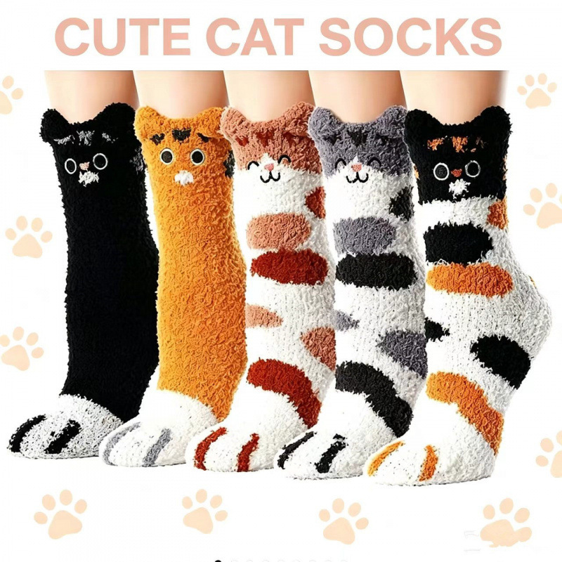 Fluffy slippers for women, home coral fleece socks, cute cat socks, plush Christmas socks, cute animal half-velvet socks for women Fluffy slippers for women, home coral fleece socks, cute cat socks, plush Christmas socks, cute animal half-velvet socks for women