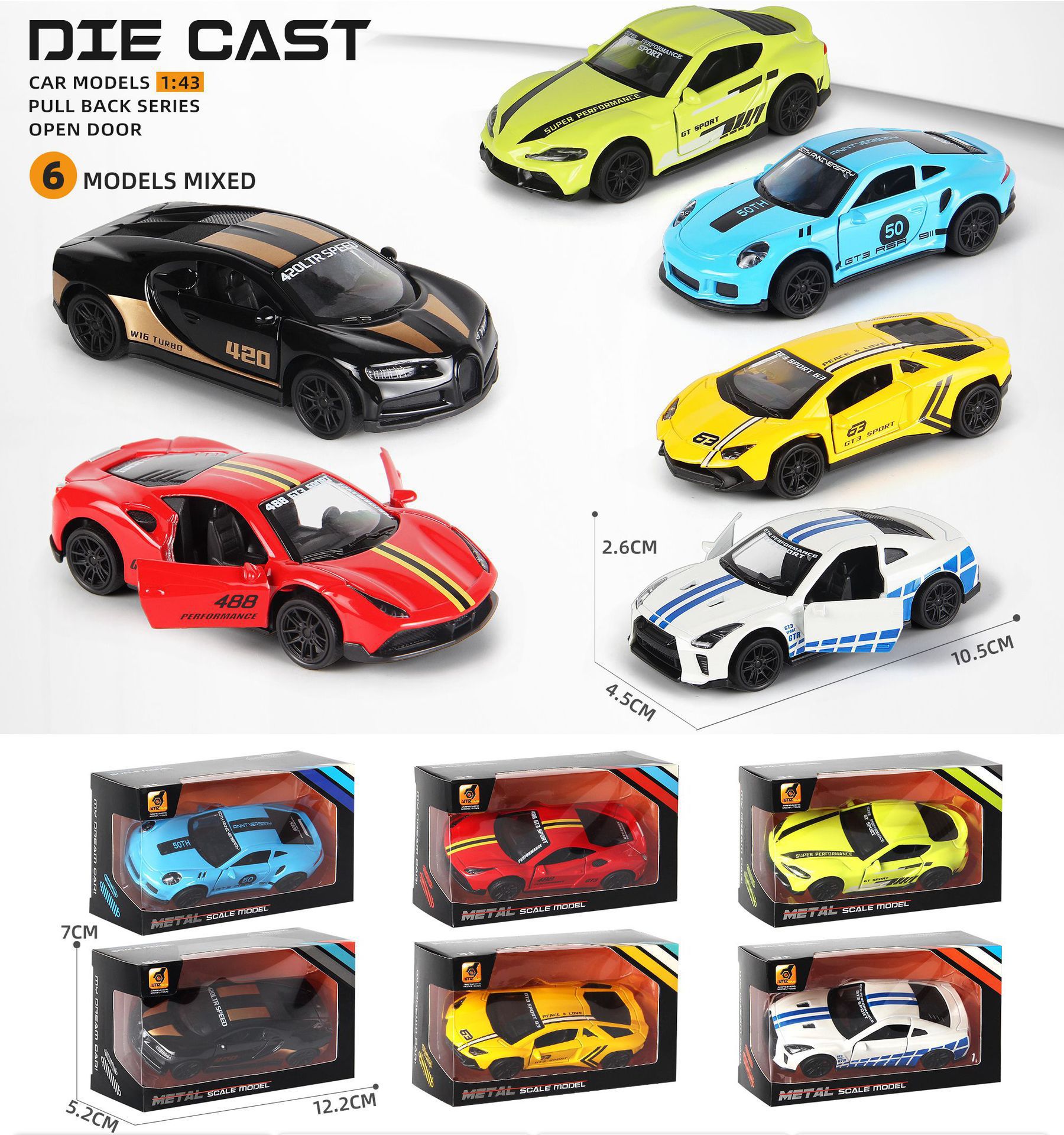 1: 43 modelo de automóvil de juguete de aleación modelo de automóvil de simulación de metal para niños regalos de automóvil deportivo adornos de automóvil de juguete abierta