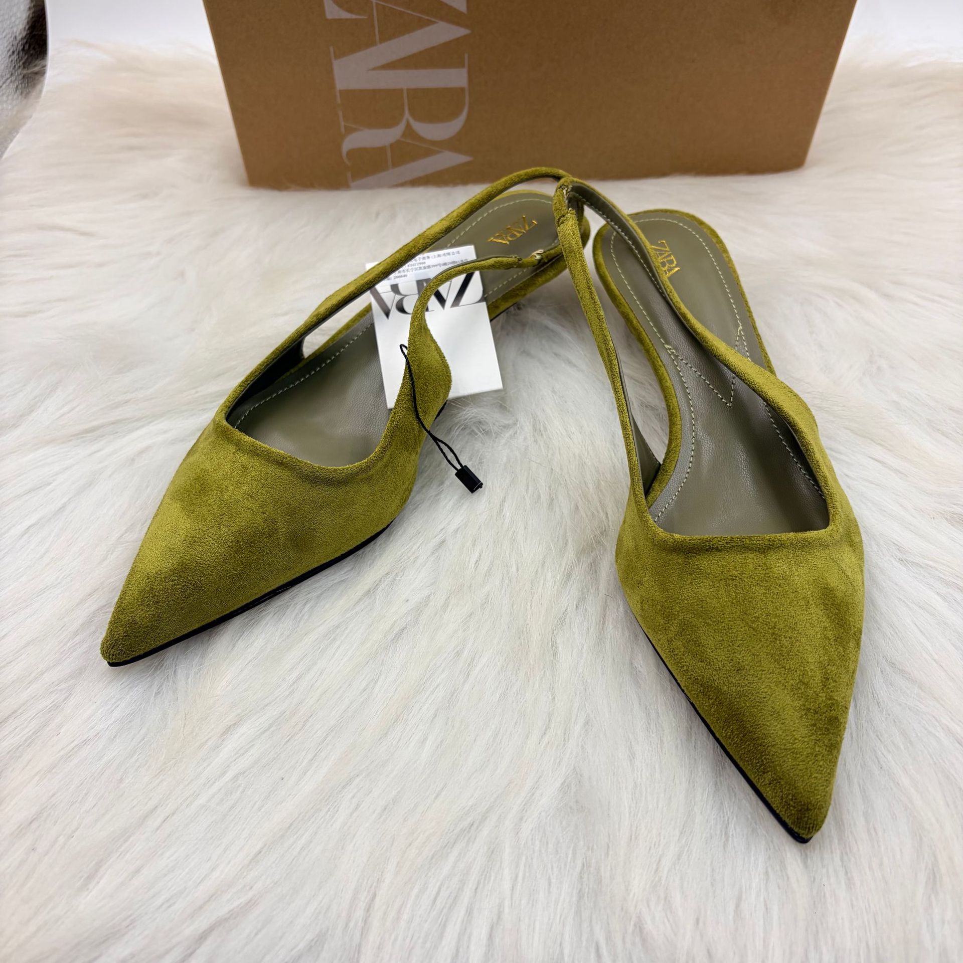  niche French pointed high heels, green toe sandals, fairy fashion, spring and summer temperament, suede single shoes, cross