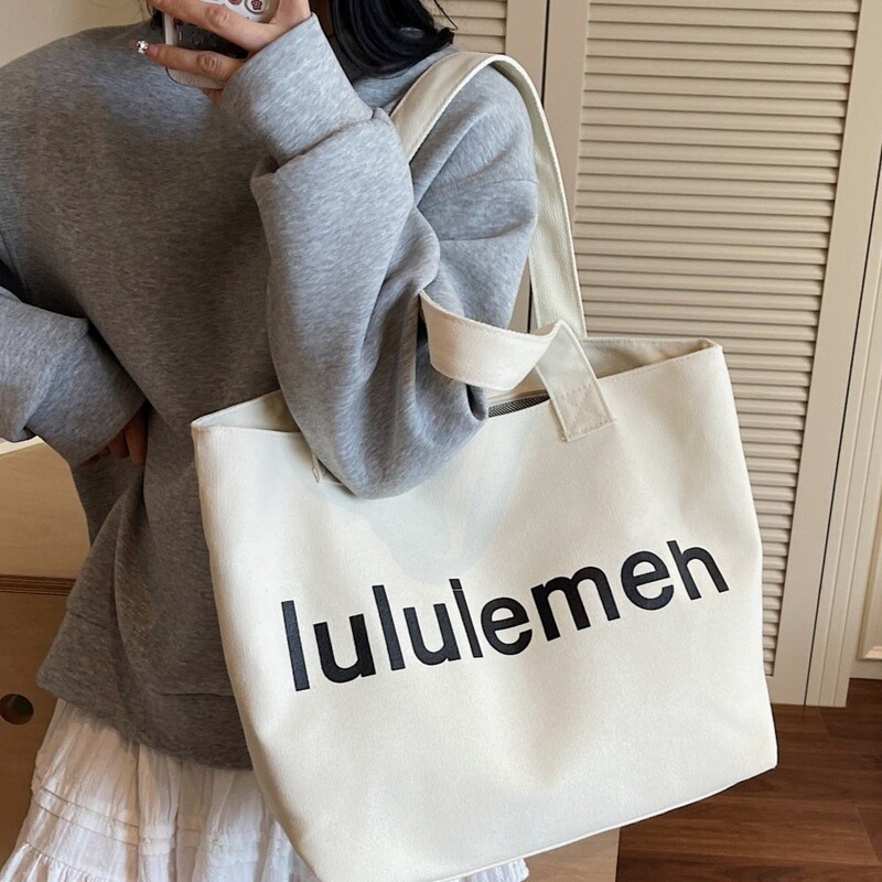 Lulu Lettered Artistic Canvas Bag for Women, New Ins Fashion Style, Shoulder Tote Bag, Large Capacity Shopping Bag Lulu Lettered Artistic Canvas Bag for Women, New Ins Fashion Style, Shoulder Tote Bag, Large Capacity Shopping Bag