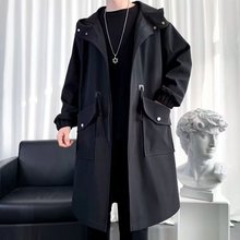 中长款黑色风衣男2024冬季新款高级感双排扣宽松大衣韩版休闲外套