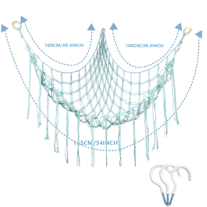 おもちゃ三角網兜手編み綿紐壁角収納寝室壁角収納網玩具公仔ハンモック|undefined