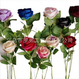 仿真玫瑰花 单支玫瑰情人节家居婚礼仿真花假花人造手感绒布玫瑰