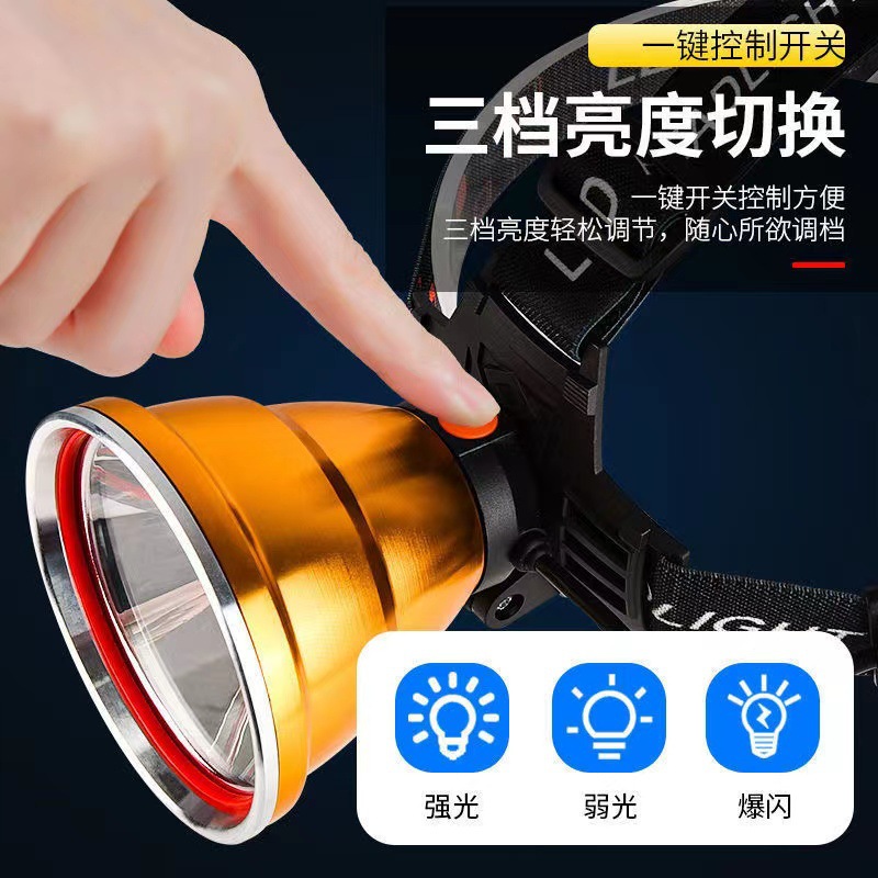 P50 fuerte luz LED Faro de carga súper brillante montado en la cabeza de largo alcance lámpara de minero al aire libre Super larga resistencia lámpara de pesca Gran taza de luz