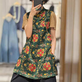 深圳南油2025款女装小众设计新中式立领盘扣斜门襟真丝香云纱马甲