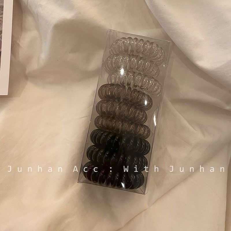 Accesorio para el cabello elástico fresco y sencillo, redondo, degradado, gris, alambre de teléfono, lazo para el cabello, silicona, corazón femenino.