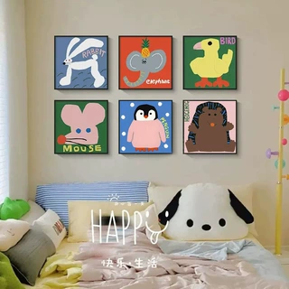 趣味多巴胺小动物ins风卧室装饰画卡通可爱儿童房挂画床头柜摆画