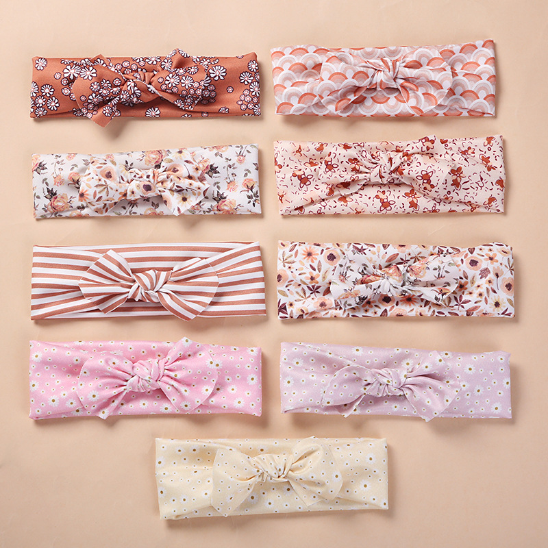 Retro Printed Children's Bow Elastic Soft Baby Headbandwholesale display picture 1