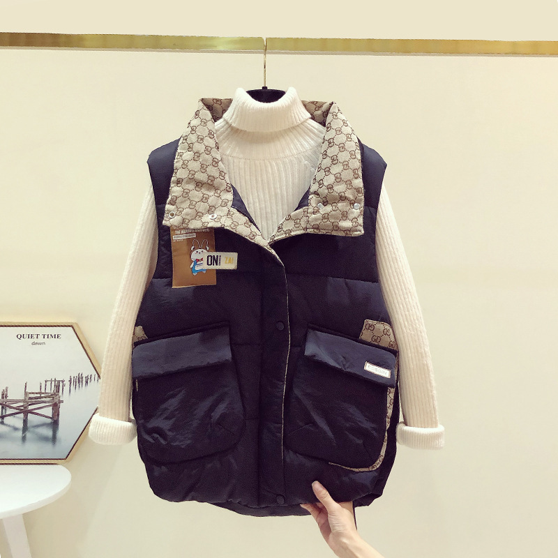 韓国版ダウン綿ベスト女性2023秋冬の中で色を厚くした刺繍を合わせてカジュアルな上着を貼る|undefined