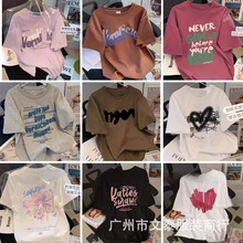 夏季新款潮牌圆领印花女装短袖t恤女上衣女款打底衫服装货源批发