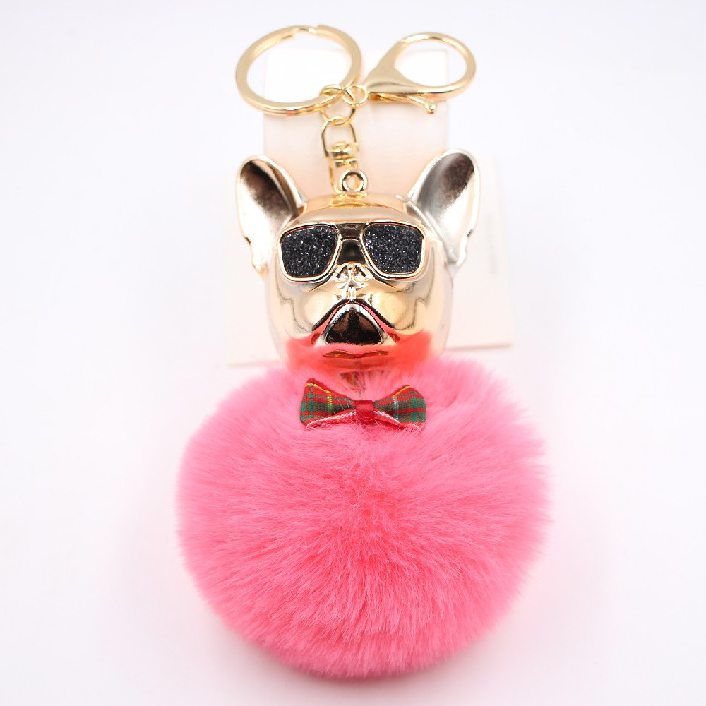 New Cross-border Cool Dog Creative Sunglasses French Bulldog Car Pendant Cute Dog Keychain Hair Ball Bag Pendant display picture 9