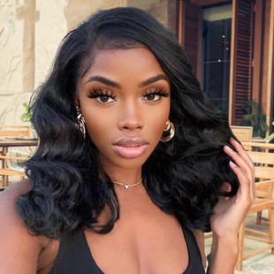 Amazon New European and American Women's Black Medium Long Curly Hair Chemical Fiber Headgear African wigs Medium Large Wave wigs