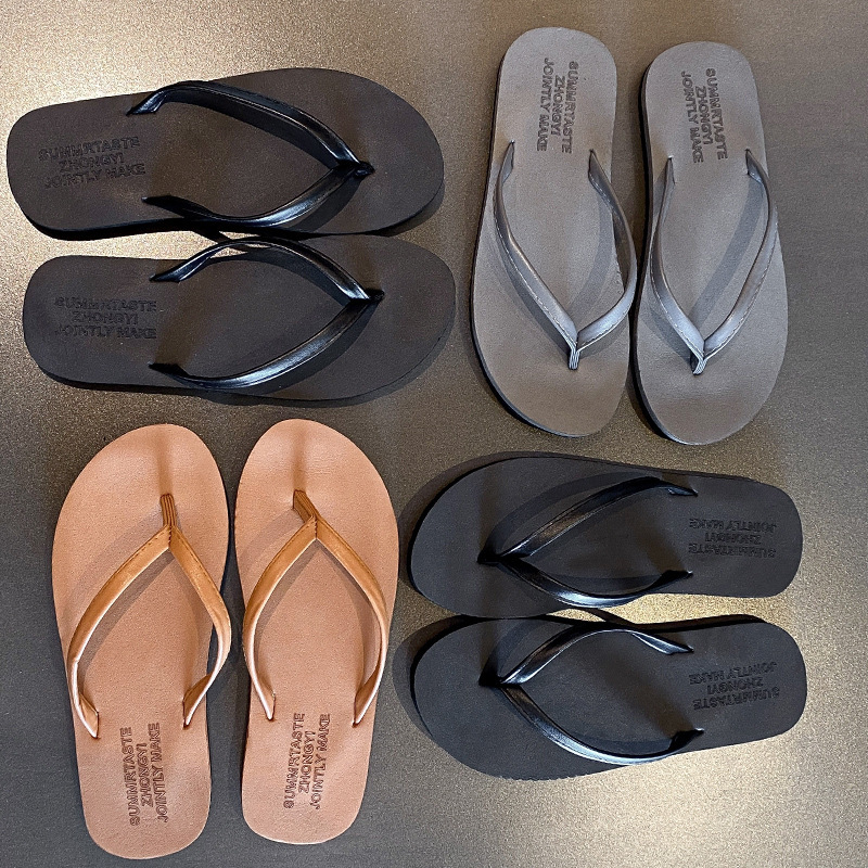 Flip-Flops for Women, Flip-Flops for Men, Black Pu Leather Couple Outer Wear, Fashionable Beach Vacation, Internet Celebrity Flats Flip-Flops for Women, Flip-Flops for Men, Black Pu Leather Couple Outer Wear, Fashionable Beach Vacation, Internet Celebrity Flats