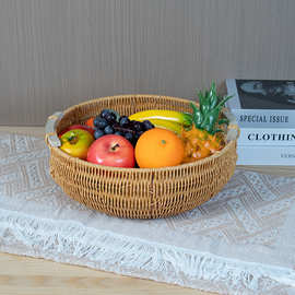 跨境定制仿藤手工编织简约水果面包馒头筐客厅家用收纳筐双抽耳托
