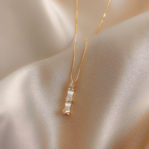 Exquisite 18K gold bamboo necklace for women, high-end, light luxury, niche personality, versatile internet celebrity clavicle chain, temperament necklace
