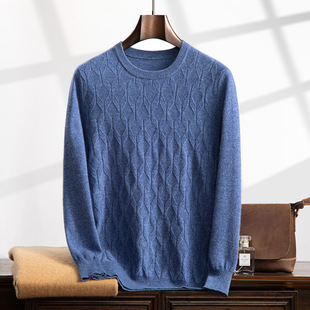 2024 Autumn and Winter New Men's Cashmere Crewneck Thickened Sweater Pullover Knitted Solid Color Cashmere Sweater Casual Style