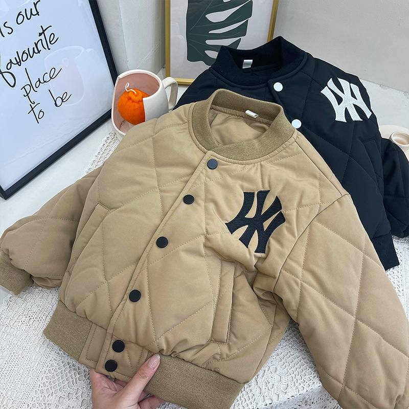 韩范童装儿童轻薄棉服秋冬款菱格男童夹棉棒球服2024新款宝宝外套