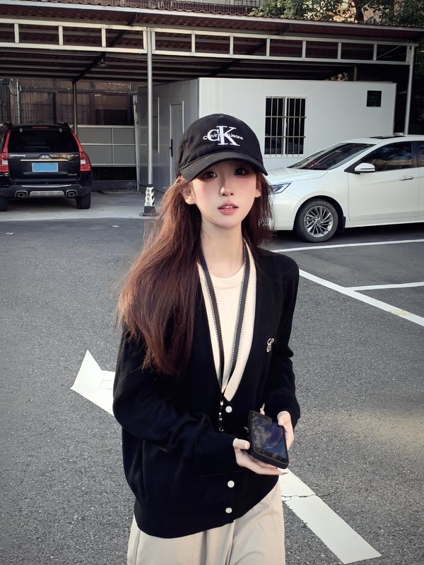 韩系假两件针织开衫女早秋季穿搭撞色长袖毛衣宽松慵懒风外传上衣|undefined