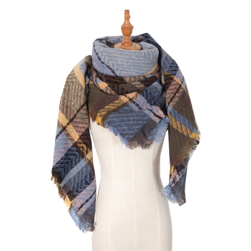 Factory direct supply cross-border hot in stock Europe and the United States new scarf spring and autumn and winter large plaid triangle shawl scarf