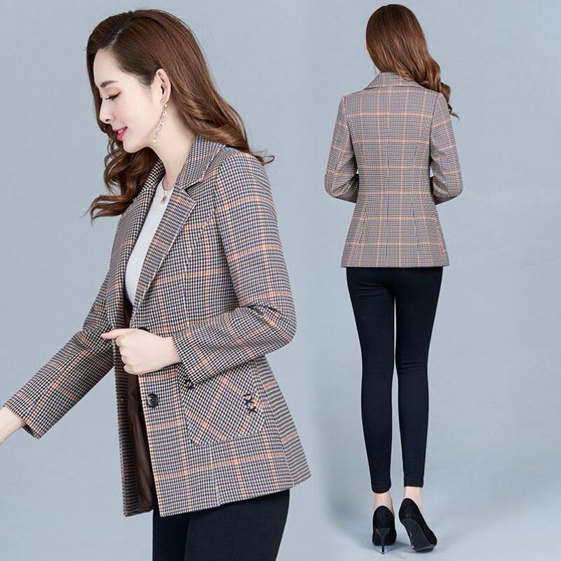 Large Size Plaid Small Suit Women's Spring and Autumn Fashion Western Style Casual Small Suit Coat Women's Lined Small Top Large Size Plaid Small Suit Women's Spring and Autumn Fashion Western Style Casual Small Suit Coat Women's Lined Small Top