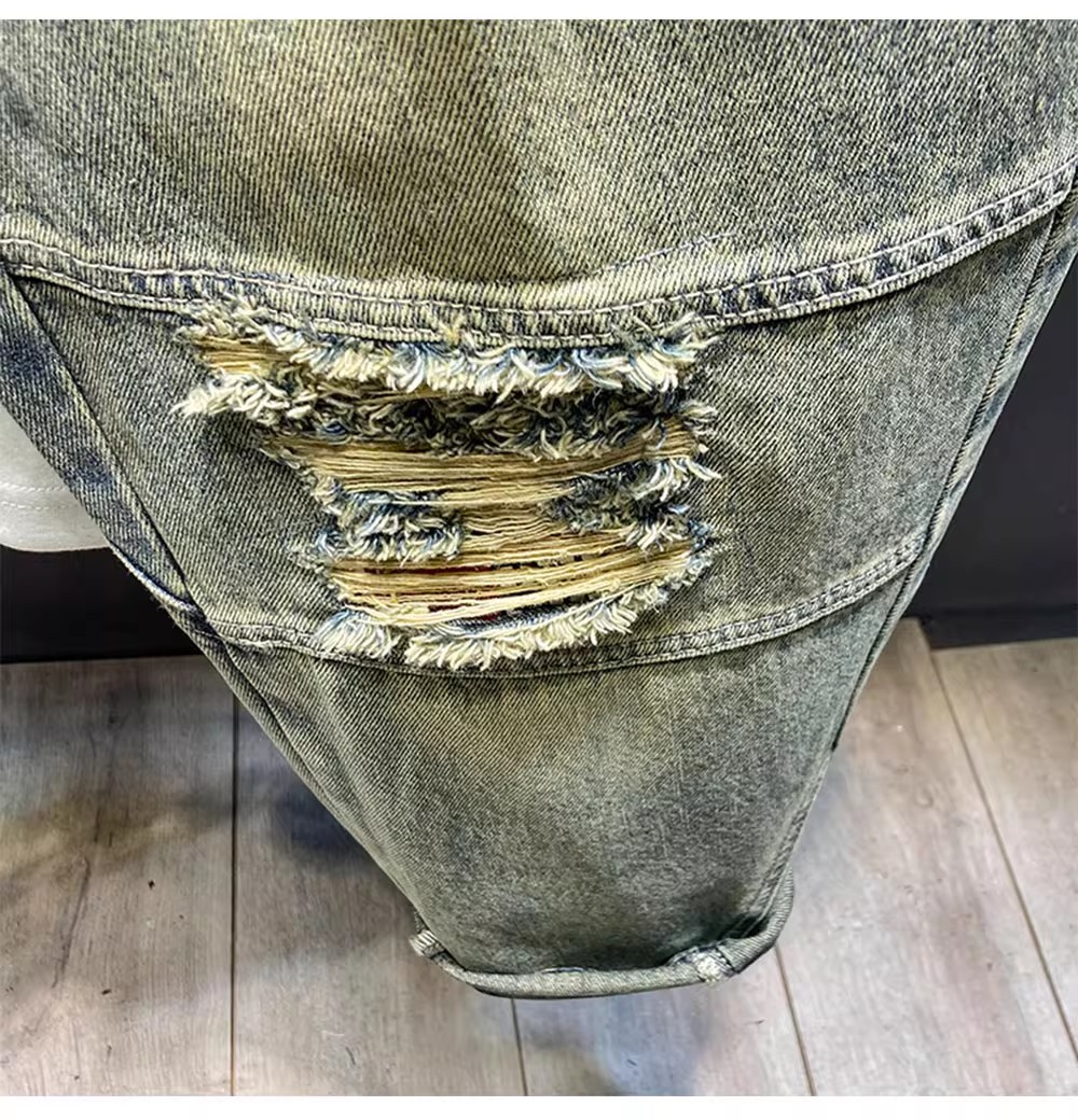 Retro Washed Distressed Jeans For Men Loose Fit Straight Leg Cool And Stylish American Casual Style Perfect For Spring And Autumn_mkmklike.com