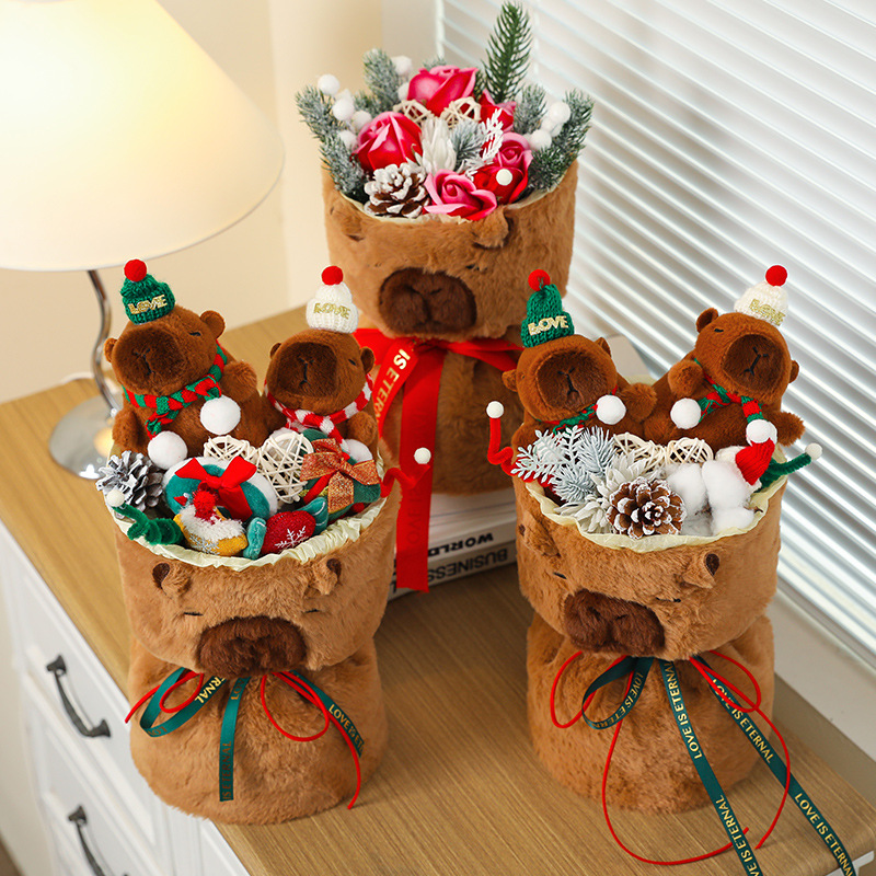 Christmas Limited Edition Cartoon Bouquet for Girlfriend, Cute Capybara Doll Christmas Gift, Festive Gift
