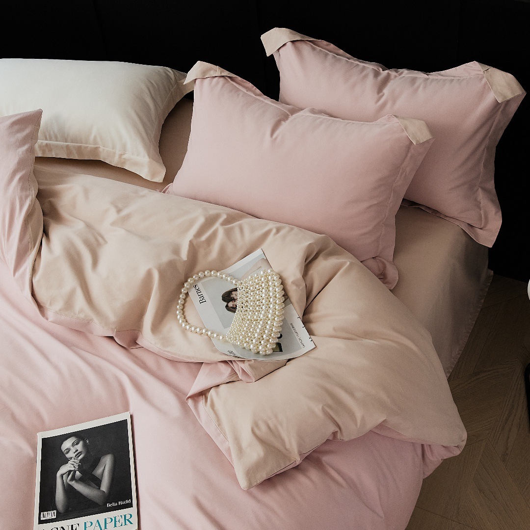 Parure de lit en coton peigné housse de couette et drap plat_voghion.com
