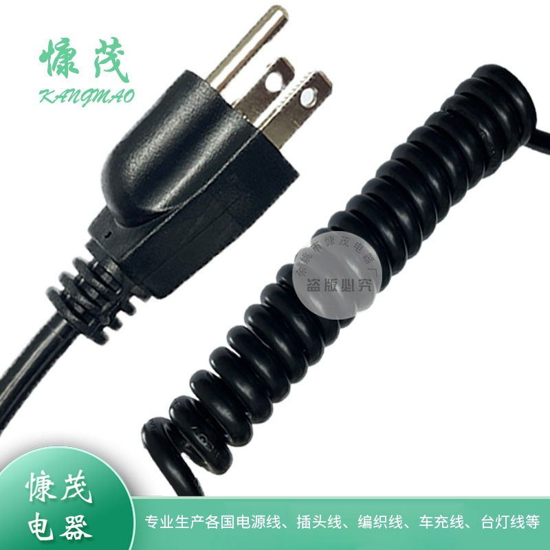 美规铜芯TPU弹簧线美式三插弹弓线可伸缩电源线 美标螺旋线