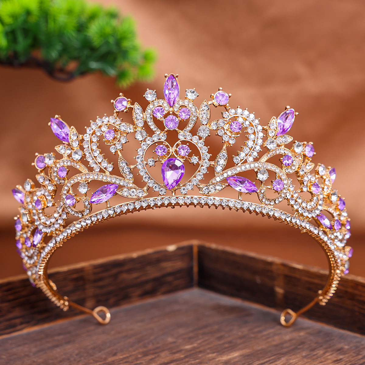 Tocado de corona barroca de novia europea y americana, accesorios para el cabello de corona de princesa de diamantes de imitación, accesorios de diadema de vestido de boda