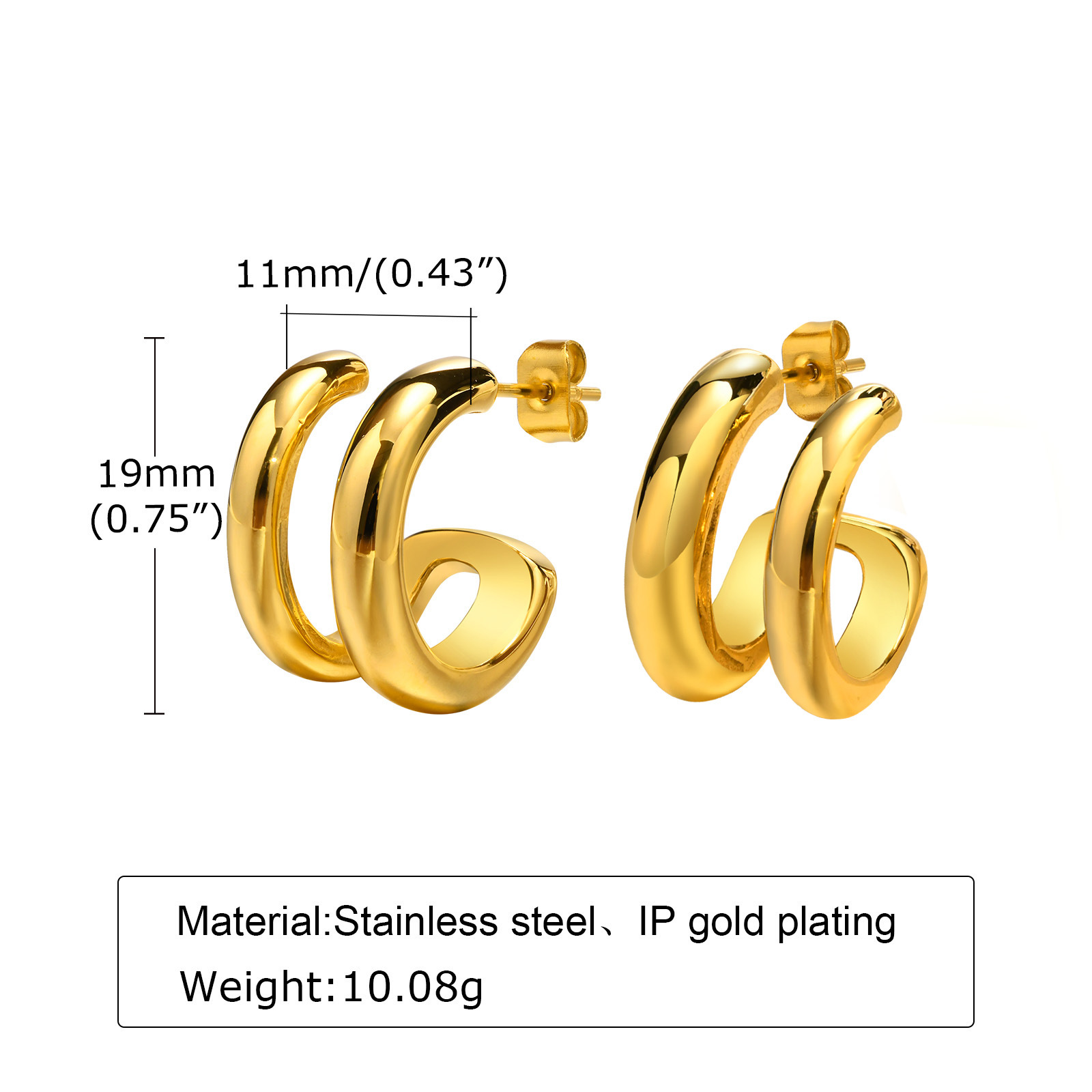 Fashion C Shape Stainless Steel Earrings Plating Stainless Steel Earrings