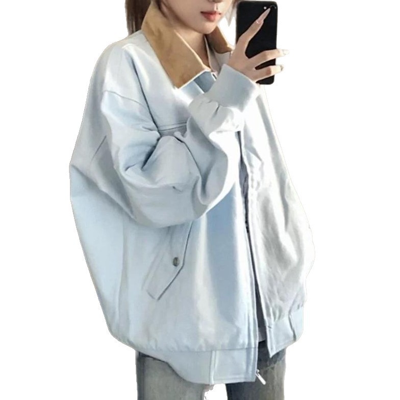 美式复古外套女春秋2025新款潮牌撞色翻领宽松情侣夹克棒球服开衫|undefined