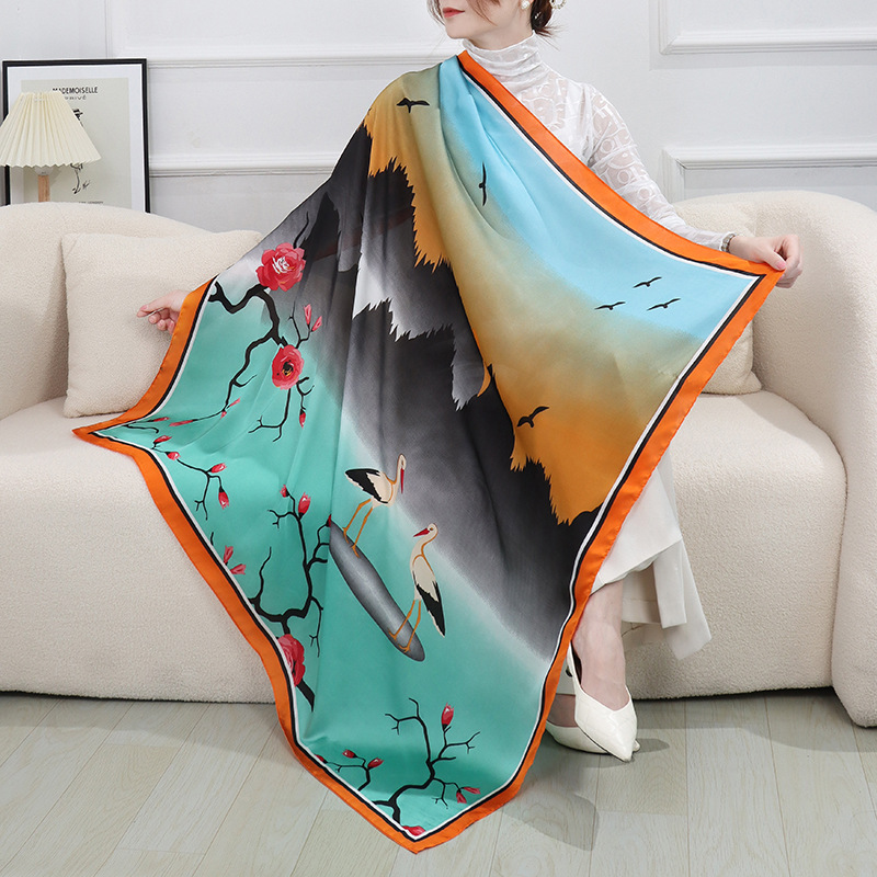 Letter, Color Block Pattern Women's Vintage Style Letter Color Block Polyester Silk Scarves