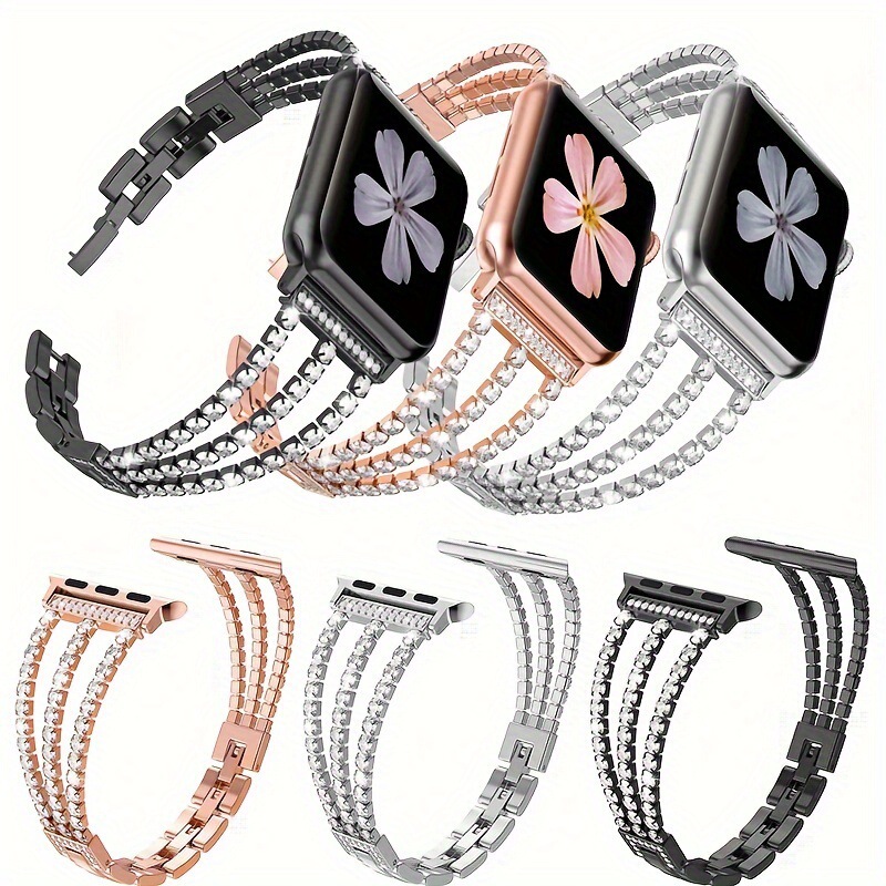 Suitable for Apple Applewatch S10 Watch Three-Chain Alloy Diamond Metal Bracelet Iwatch789 Strap