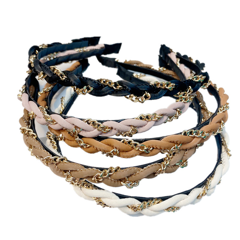 Fashion Leather Metal Chain Twist Braid Headband display picture 2