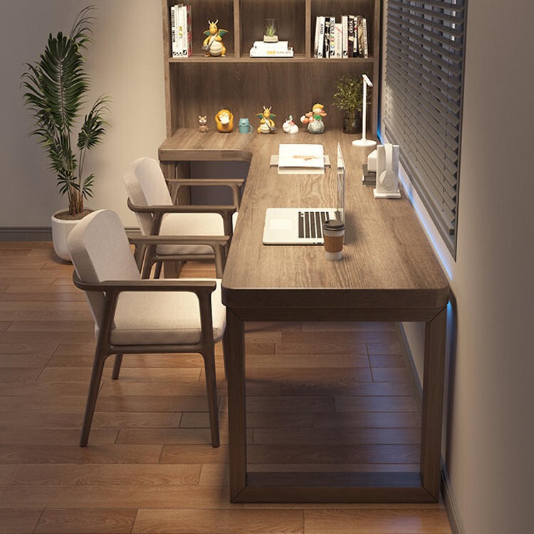 L-shaped computer desk office corner 7 workbench full solid wood corner desk bookcase integrated double children's study table