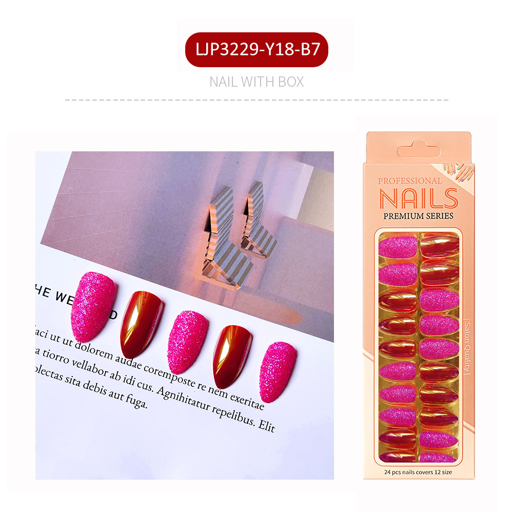 Uñas postizas iridiscentes, puntas de uñas de longitud media, uñas postizas largas en caja, puntas de uñas postizas electrochapadas.