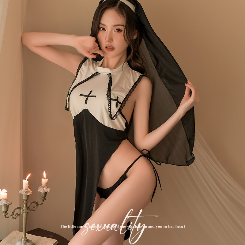 Lencería sexy seductora monja lindo uniforme traje de comercio exterior cos caliente puro deseo pijamas traje A43