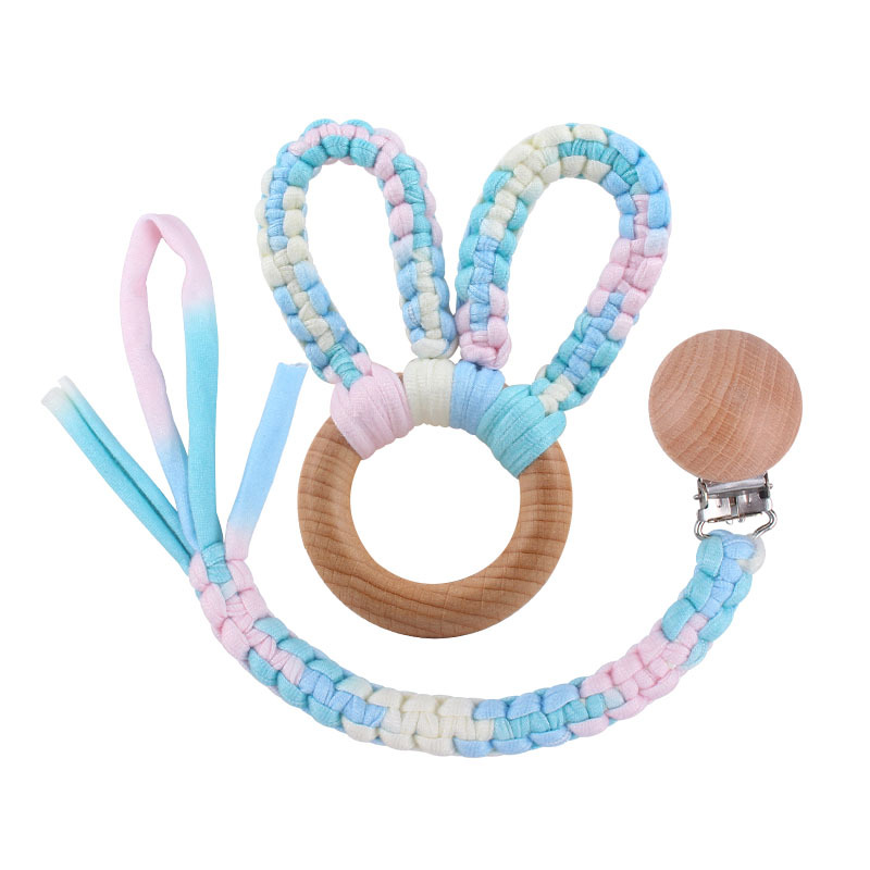 Bricolaje creativo bebé suministros de haya chupete clip tejido a mano color mezclado chupete cuerda anti-caída cadena mordedor traje