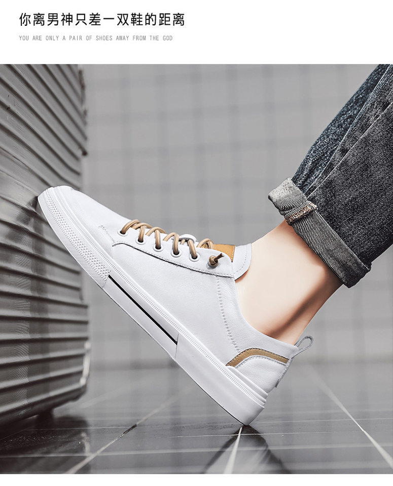 Giày sneaker nam da lì phối chỉ may, đế bằng thấp, phong cách thường ngày — 21506 màu đen, 5025 màu trắng, 5025 màu đen, Màu trắng 21506 chi tiết 11