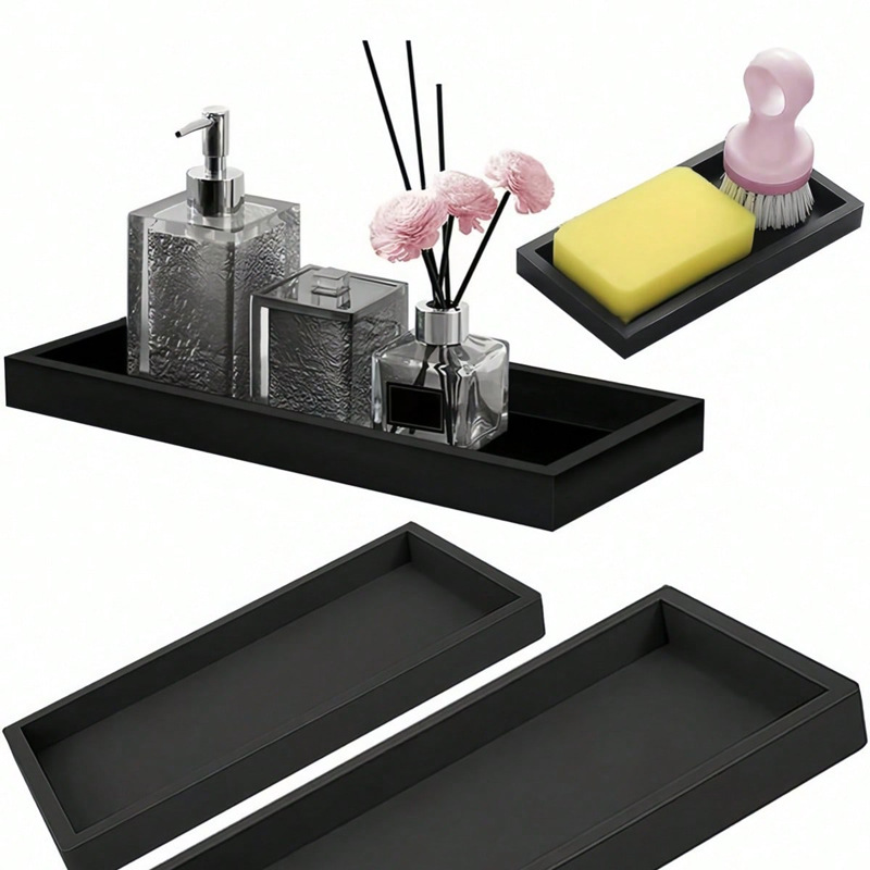 Amazon Cross-Border Bathroom Kitchen Black Silicone Tray Cosmetics Aromatherapy Non-Slip Desktop Storage Box