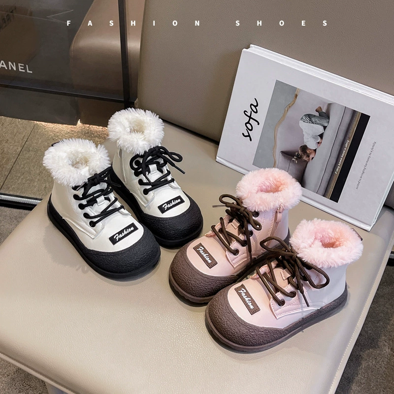 Снежные сапоги для девочек 2024 зимние новые детские хлопчатобумажные туфли осенью и зимой бархатные толстые и нескользящие женские сокровища зимние девочки