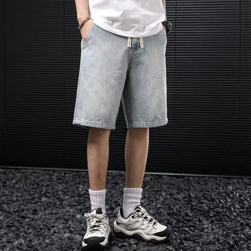 Vintage Star Print Denim Shorts for Men Loose Fit Casual Streetwear Summer Basketball Shorts Retro Style_viptrois.com