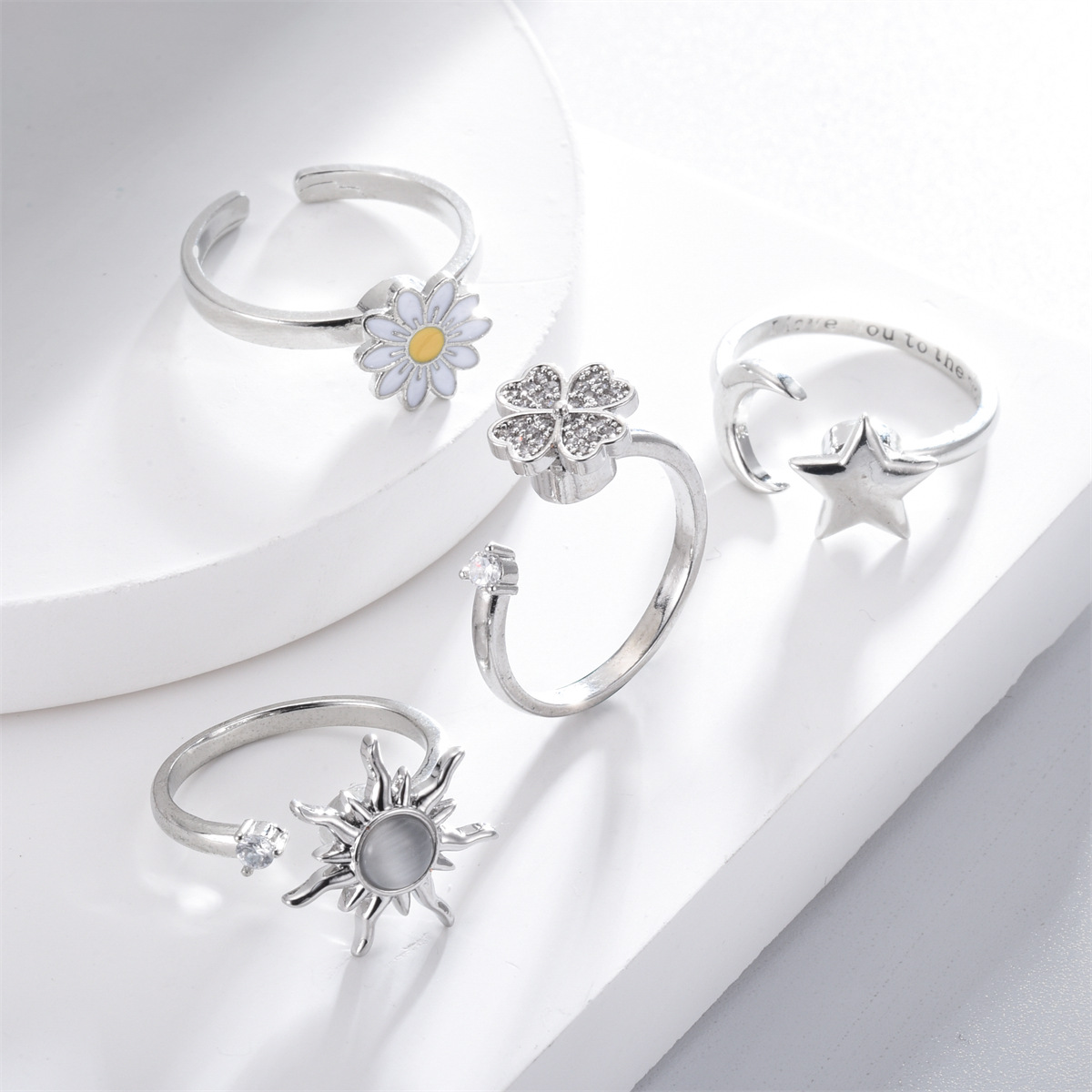 Lady Star Moon Stainless Steel Plating Open Ring 1 Piece