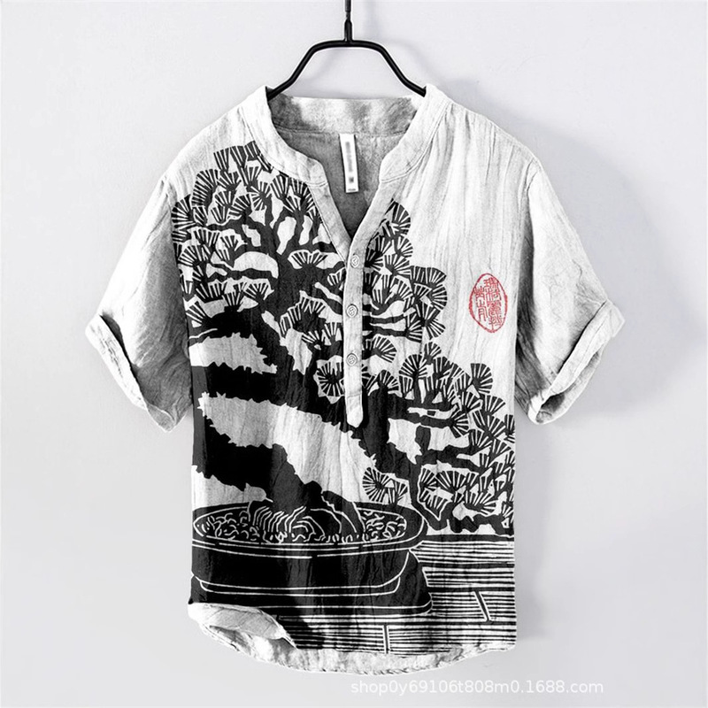 Cross-border Amazon Ukiyo-e painting elements creative printing 3-breasted shirt digital printing casual men's shirt Cross-border Amazon Ukiyo-e painting elements creative printing 3-breasted shirt digital printing casual men's shirt