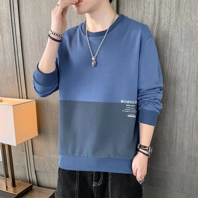 春と秋の新作スウェットシャツメンズ服トレンディなルーズ長袖Tシャツ多用途ボトリングシャツイン秋メンズトップス|undefined