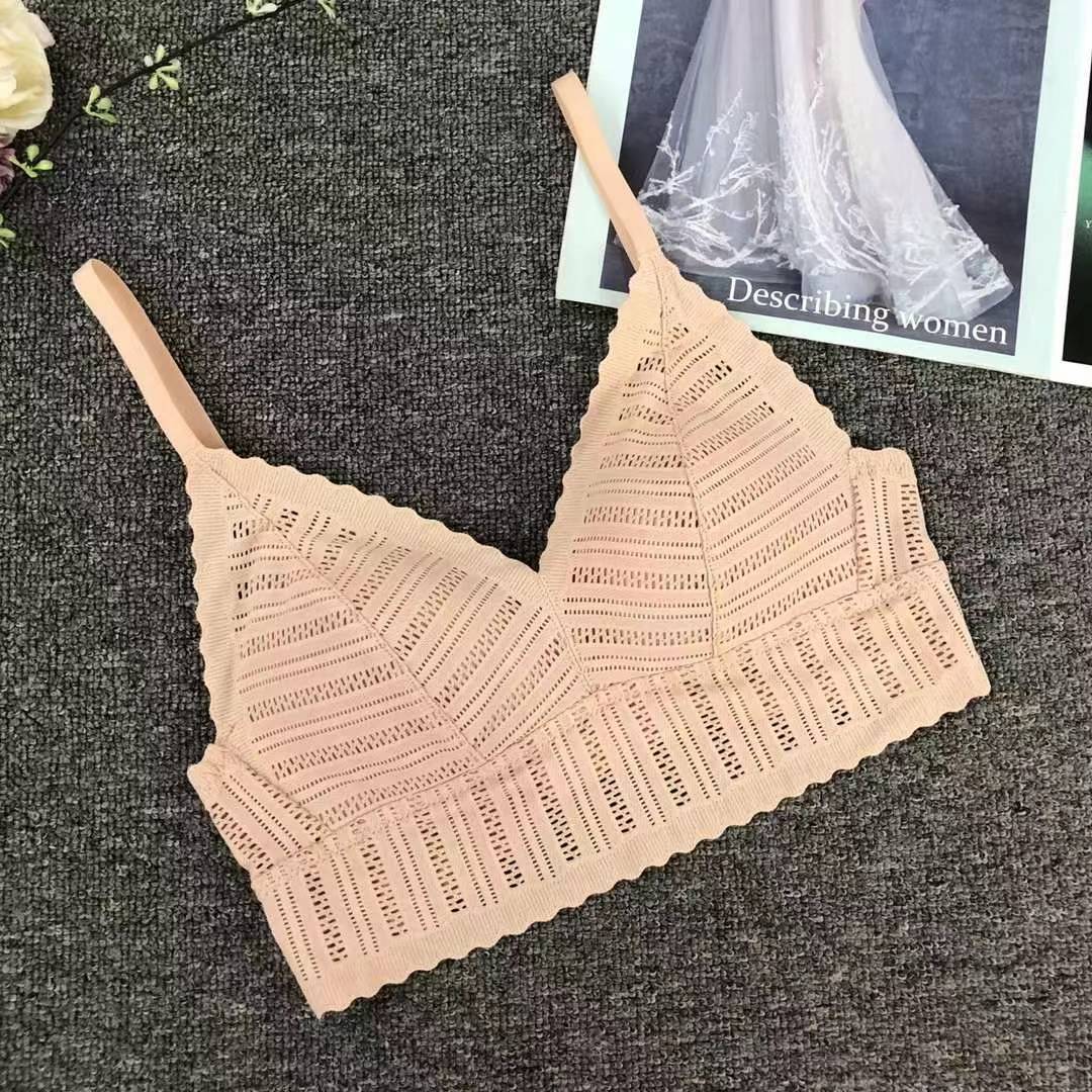 Bra de encaje del sudeste asiático, ropa interior de mujer, bra de copa triangular francesa, verano sin anillo de acero, copa delgada, algodón sexy y cómodo para la piel