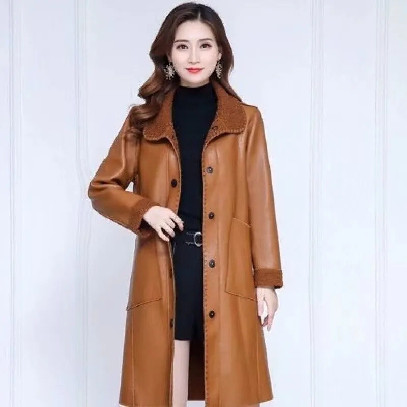 Windbreaker women's long leather coat teddy velvet casual loose factory a generation of full net low price