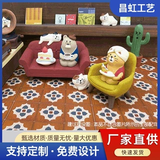 定制摆件喫茶 复古地板复古咖啡馆印度猫女仆猫桌面摆件拍摄道具