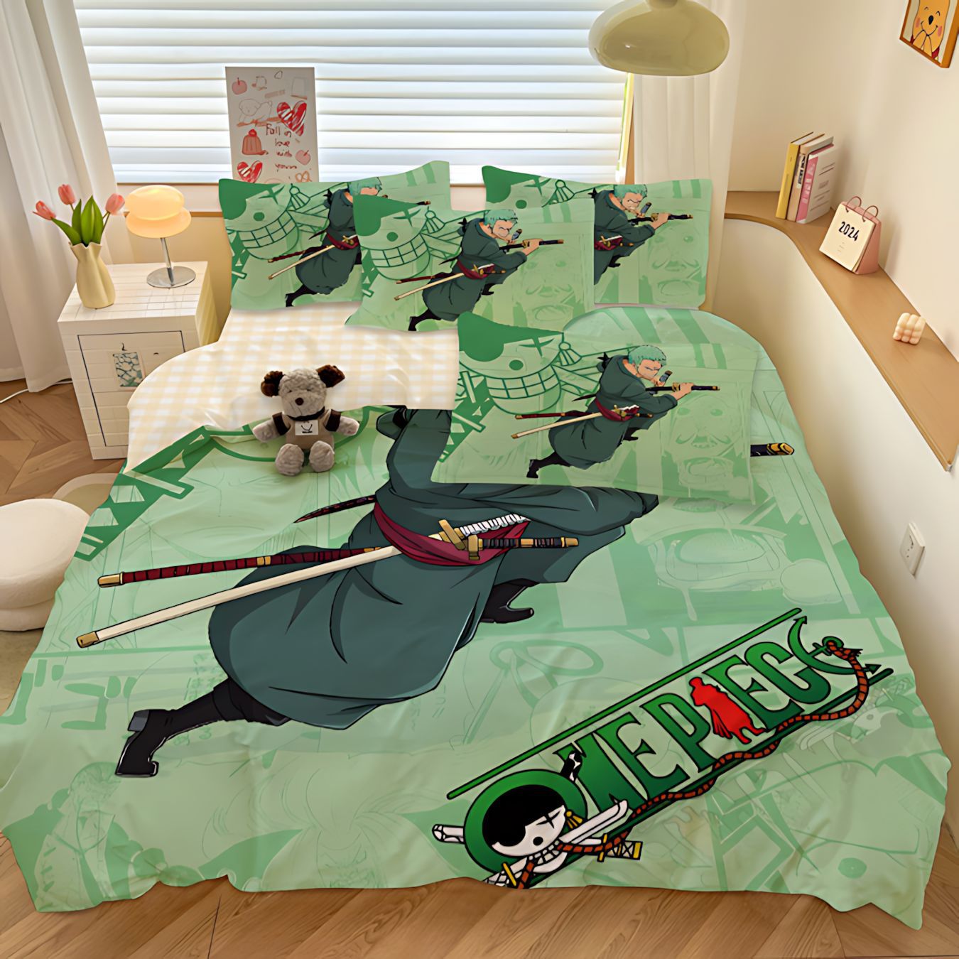 TEMU / JIT Amazon One Piece serie transfronteriza impresa digital 3D edredón kit de ropa de cama